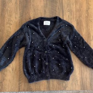 Zara Navy Fuzzy Cardigan with Pearl Details